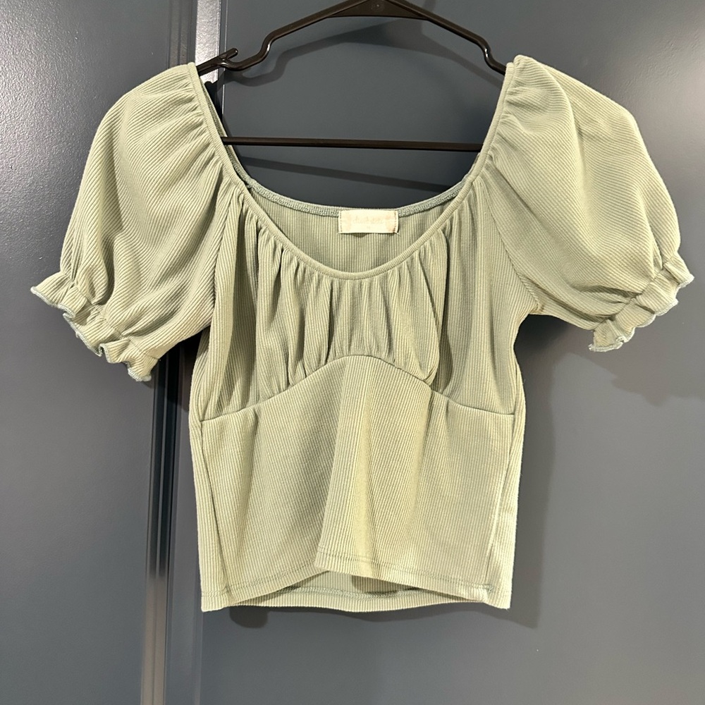 Altar'd State Sage Green Puff Sleeve Blouse
